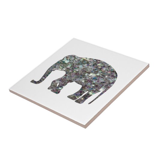 Glitterende zilveren mozaïek olifant tegeltje (Zijkant)