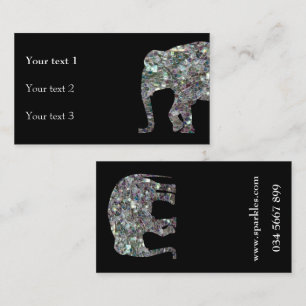 Glitterende zilveren mozaïek olifant visitekaartje