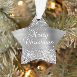 Glitterende Zilveren Prettig Kerstfeest Ornament