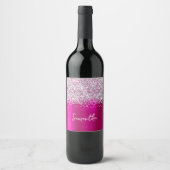 Glitterende Zilveren Roze Glam Schrift Naam Wijn Etiket (Voorkant)