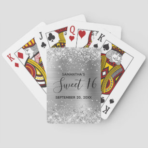 Glitterende Zilveren Sweet 16 Verjaardags Cadeautj Pokerkaarten
