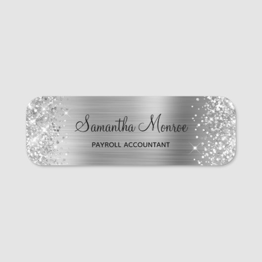 Glitterende zilverfolie naamplaatje (Voorkant)