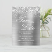 Glitterende Zilverfolie Save the Date Kaart (Staand voorkant)