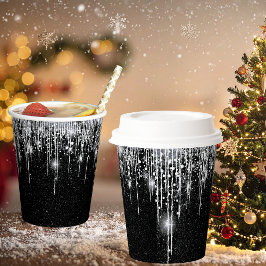 Glitterende Zwarte en Zilveren Kerst Nieuwjaarsfee Papieren Bekers