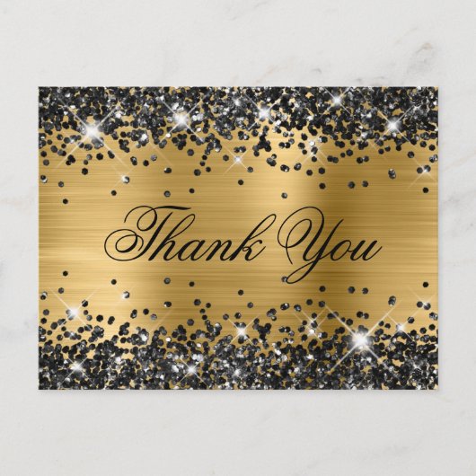 Glitterende Zwarte Glitter Gouden Folie Fancy Beda Briefkaart (Voorkant)