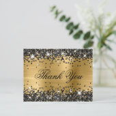 Glitterende Zwarte Glitter Gouden Folie Fancy Dank Briefkaart (Staand voorkant)