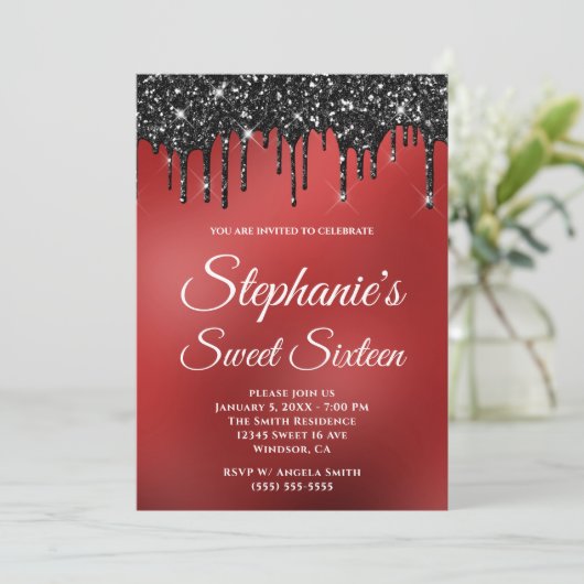 Glitterende Zwarte Glitters Donkerrode Gradiënt Sw Kaart (Staand voorkant)