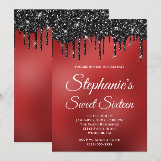 Glitterende Zwarte Glitters Donkerrode Gradiënt Sw Kaart (Voorkant / Achterkant)