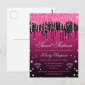 Glitterende Zwarte & Roze Druppelende Glitter Swee Briefkaart (Voorkant / Achterkant)