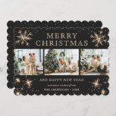 Glitterende Zwarte Sneeuwvlok Moderne Foto Collage Feestdagenkaart (Voorkant / Achterkant)