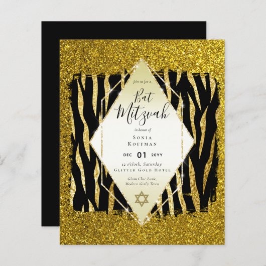 Glitterfeest BAT MITZWAH Meisjesachtig GOUD Glanze (Voorkant / Achterkant)