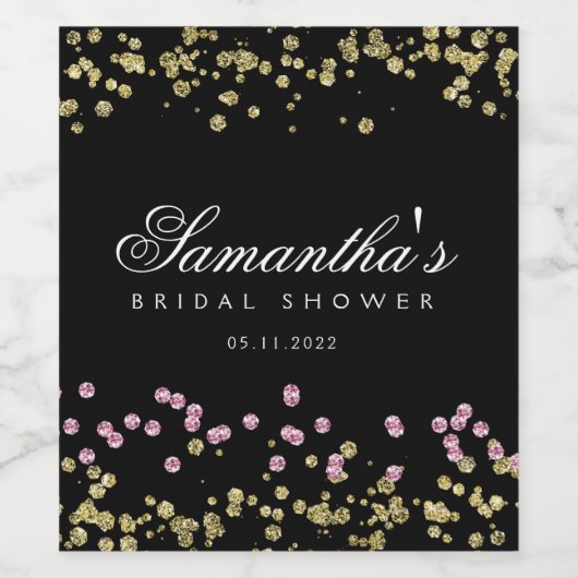 Glitterfeest roze en gouden bruidsdouche wijn etiket (Enkel label)