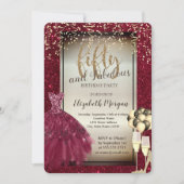 Glitterglas, ballonnen, Dress Red 50th Birthday Kaart (Voorkant)