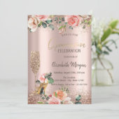 Glitterglas op hoge hoogte, Rozen Quinceañera Kaart (Staand voorkant)