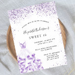 Glitterglazuur, zoete 16 violette witte kleding flyer<br><div class="desc">Let op: deze uitnodiging is op flyer paper en erg dun. Enveloppen zijn niet inbegrepen. Ga naar onze winkel voor nog meer dikkere uitnodigingen (hetzelfde ontwerp). Een moderne, stijlvolle en glamoureuze uitnodiging voor een Sweet 16, 16e verjaardagsfeestje. Aan de voorkant: Een witte achtergrond met violette, lila enkels, een violette jurk....</div>