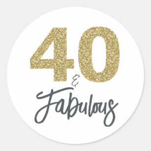 Glittergoud 40 en Fabulous   40ste verjaardag Ronde Sticker