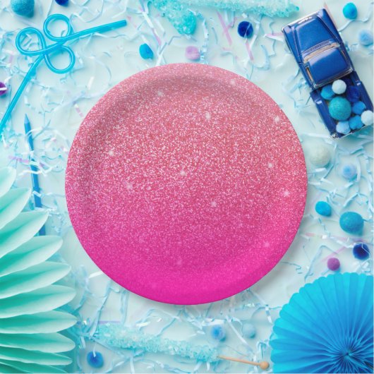 Glittergradiënt roze papieren bordje (Feest)