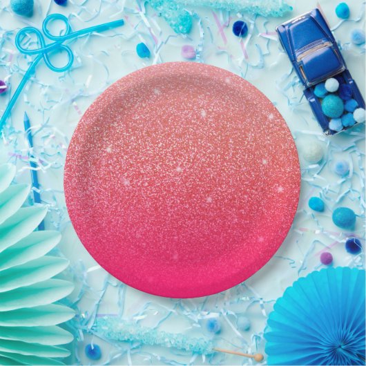 Glittergradiënt roze papieren bordje (Feest)
