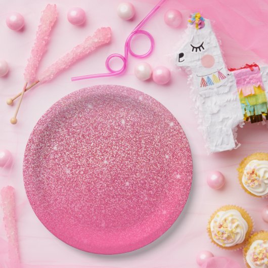Glittergradiënt roze papieren bordje (Feest)