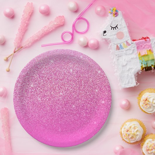 Glittergradiënt roze papieren bordje (Feest)