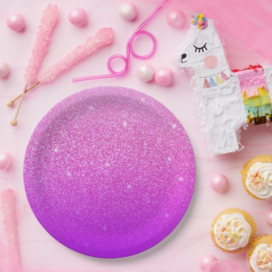 Glittergradiënt roze papieren bordje (Feest)
