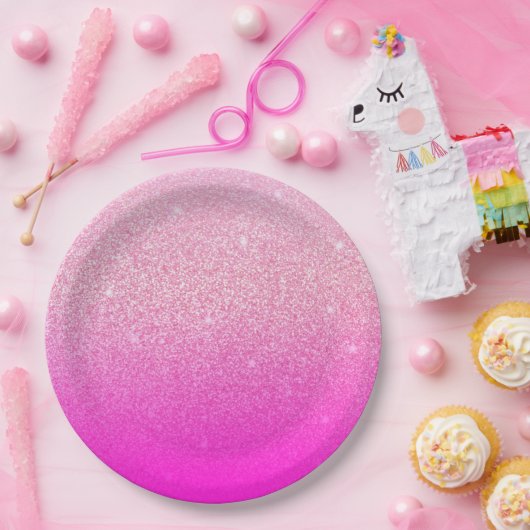 Glittergradiënt roze papieren bordje (Feest)