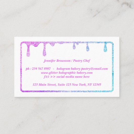 Glitterholografisch gebak visitekaartje (Achterkant)