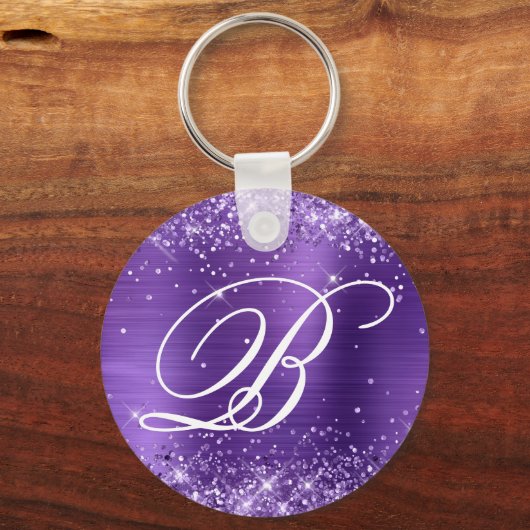 Glitterie-amethist-Folie Fancy monogram Sleutelhanger (Voorkant)