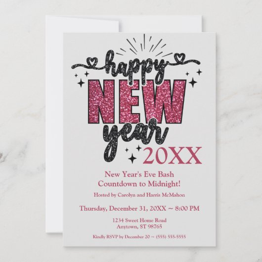 Glitterie oudejaarsfeest kaart (Voorkant)