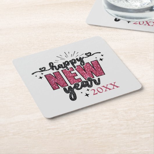 Glitterie oudejaarsfeest kartonnen onderzetters (Schuin)