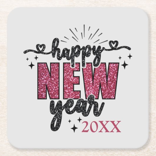 Glitterie oudejaarsfeest kartonnen onderzetters (Voorkant)