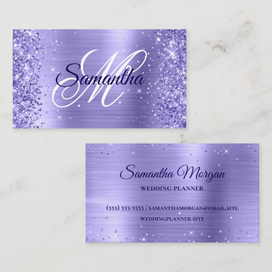 Glitterie periwinkle Folie Fancy monogram Visitekaartje (Voorkant / Achterkant)