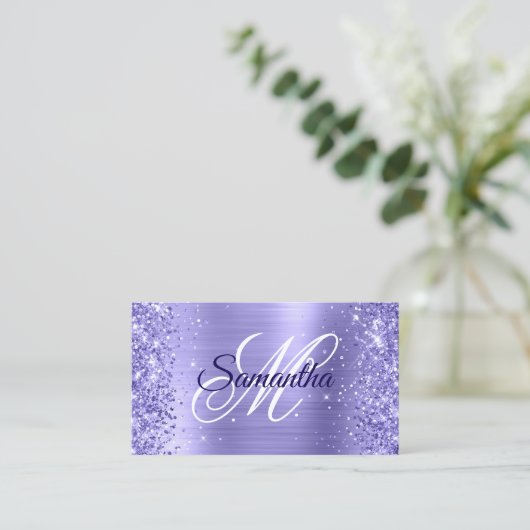 Glitterie periwinkle Folie Fancy monogram Visitekaartje (Staand voorkant)