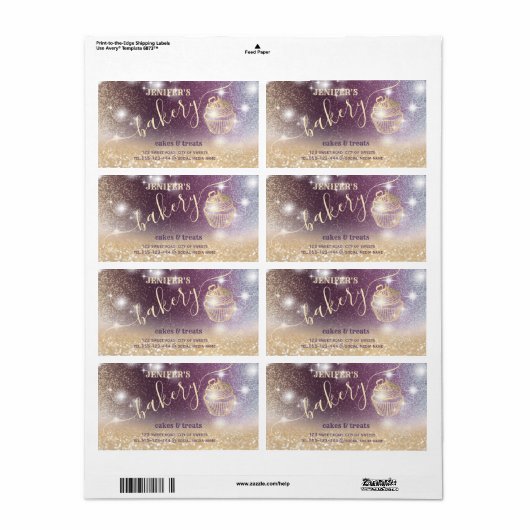 Glitterie sprankelende gouden cupcake chef script etiket (Full Sheet)