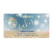 Glitterie sprankelende gouden cupcake chef script  etiket (Voorkant)