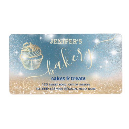 Glitterie sprankelende gouden cupcake chef script  etiket (Voorkant)