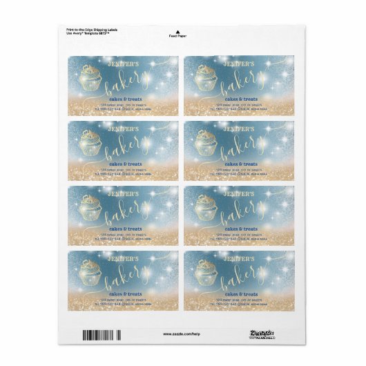 Glitterie sprankelende gouden cupcake chef script  etiket (Full Sheet)