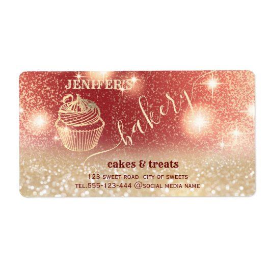 Glitterie sprankelende gouden cupcake chef script etiket (Voorkant)