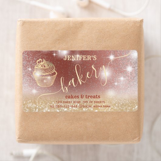 Glitterie sprankelende gouden cupcake chef script etiket (Insitu)