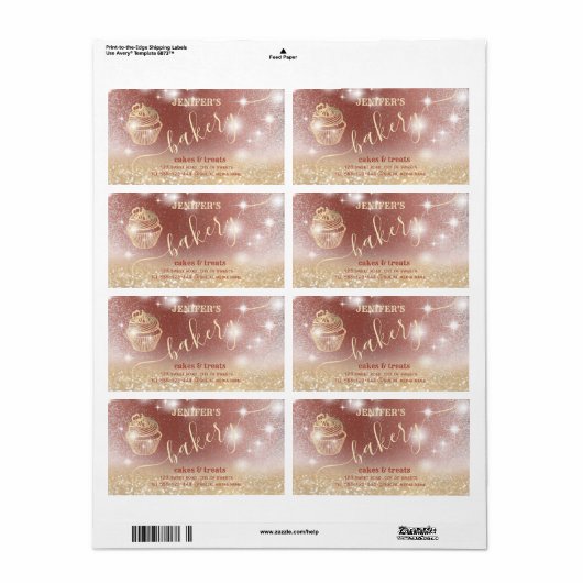 Glitterie sprankelende gouden cupcake chef script etiket (Full Sheet)