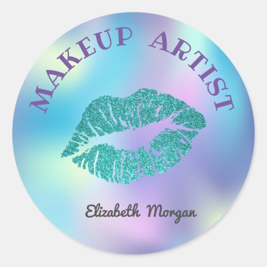 Glitterielips, Iridescent Holografie, Makeup Ronde Sticker (Voorkant)