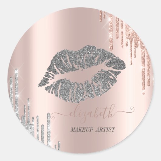 Glitterielips, Roos Gold Silver-schijven Ronde Sticker (Voorkant)