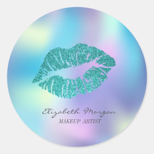 Glitterielips voor beweging, Iridescent Holographi Ronde Sticker (Voorkant)