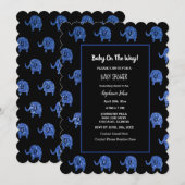 Glitterig Blauw Baby shower Olifant Dieren Zwart Kaart (Voorkant / Achterkant)