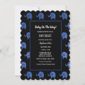 Glitterig Blauw Baby shower Olifant Dieren Zwart Kaart (Voorkant)