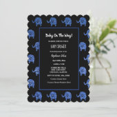 Glitterig Blauw Baby shower Olifant Dieren Zwart Kaart (Staand voorkant)
