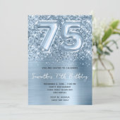 Glitterig Blauw Ballon Glam 75e Verjaardag Kaart (Staand voorkant)