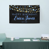 Glitterig blauw goud zwart elegant moderne verjaar spandoek (Beurs)