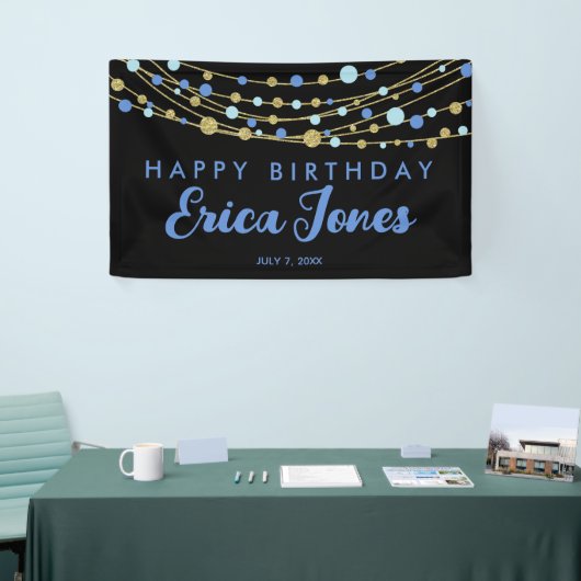 Glitterig blauw goud zwart elegant moderne verjaar spandoek (Beurs)