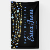Glitterig blauw goud zwart elegant moderne verjaar spandoek (Verticaal)